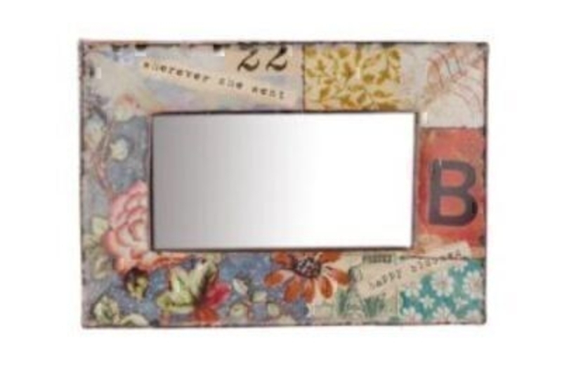 Shabby Chic printed metal frame with patchwork effect box mirror by Heaven Sends. Size 23x16cm